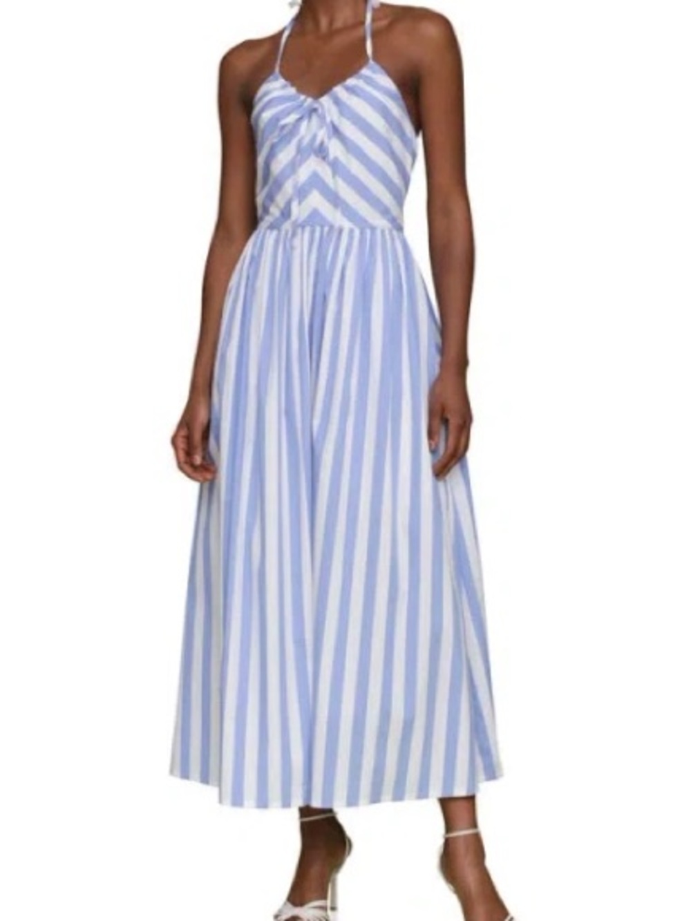 Avec Les Filles Blue and White Striped Maxi Sundress